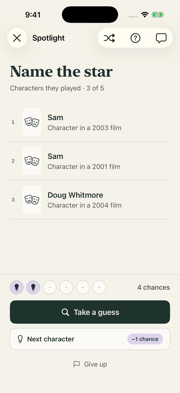 Spotlight in the Callback app